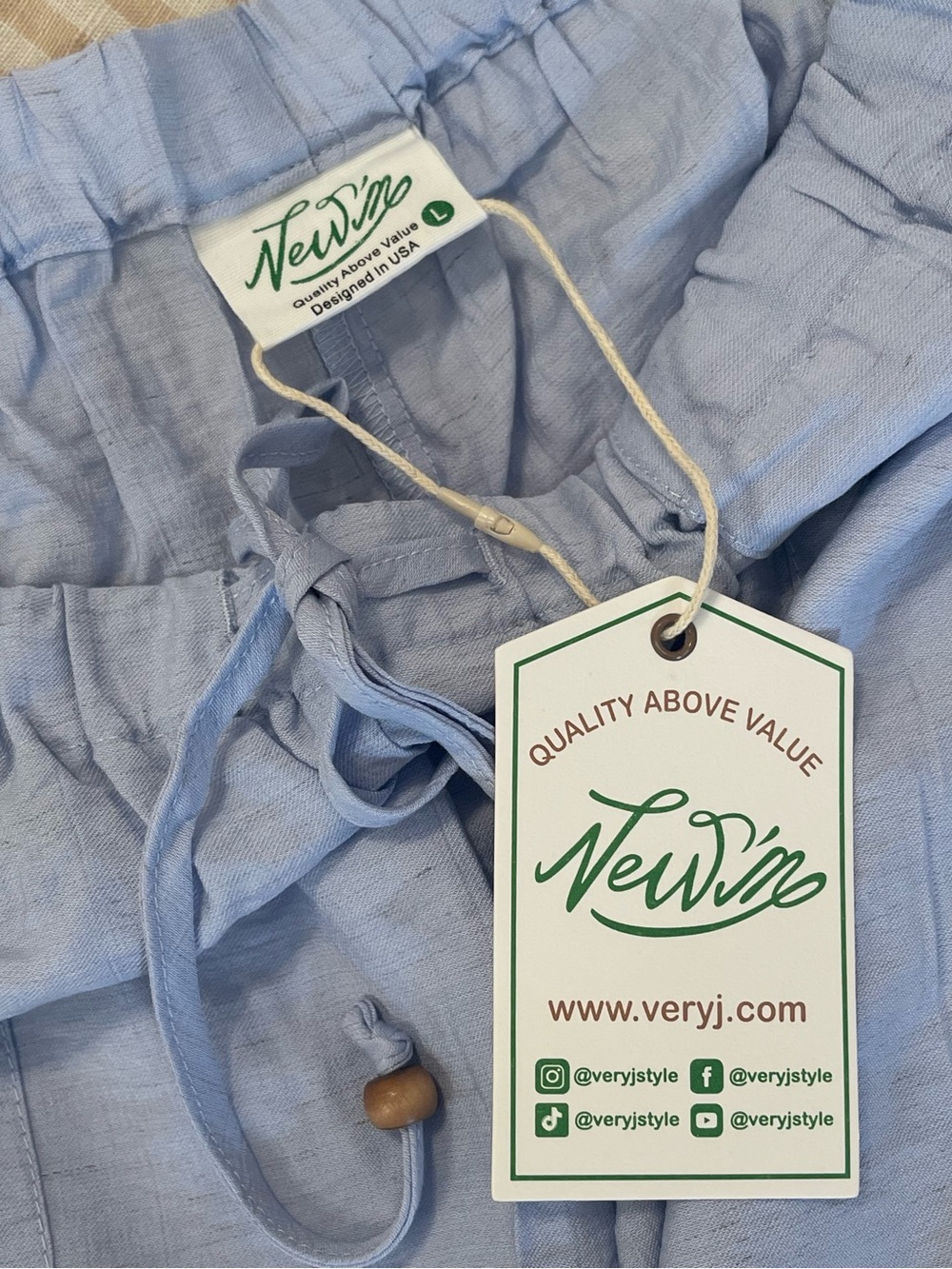 Very J Blue Wide Leg Lounge Pants Boho Linen Blend Comfy Fit Size Large NWT - Picture 5 of 11
